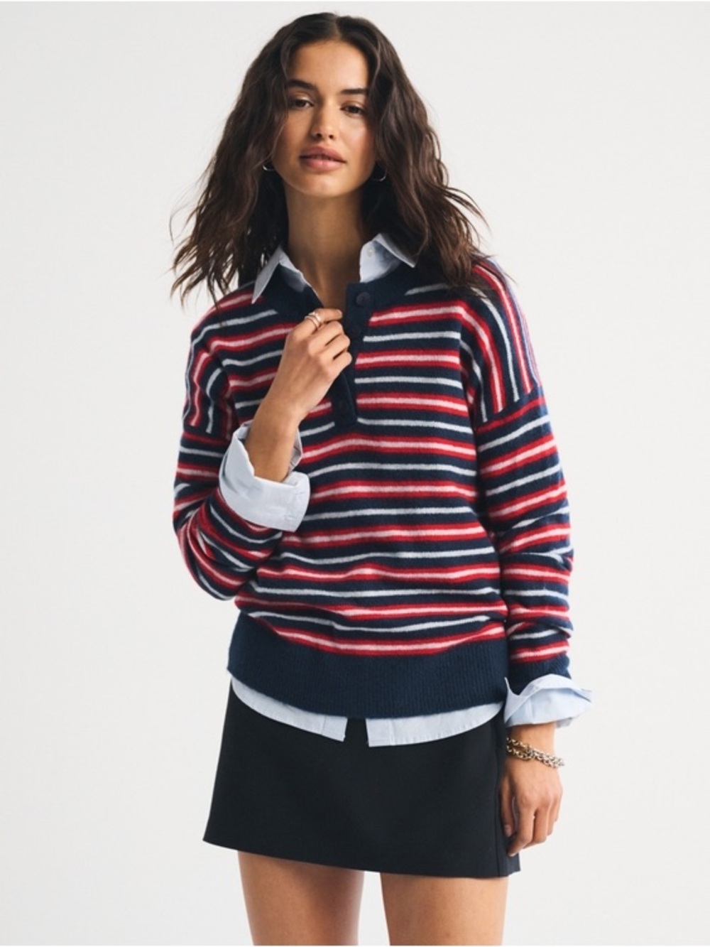Abercrombie & Fitch Women Red White Blue Striped Henley Sweater Size Small